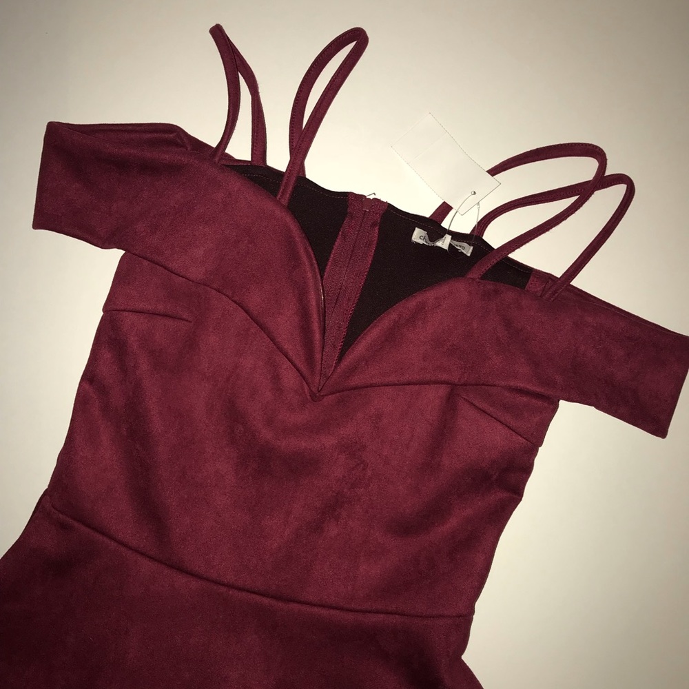 Off the shoulder wine red dress